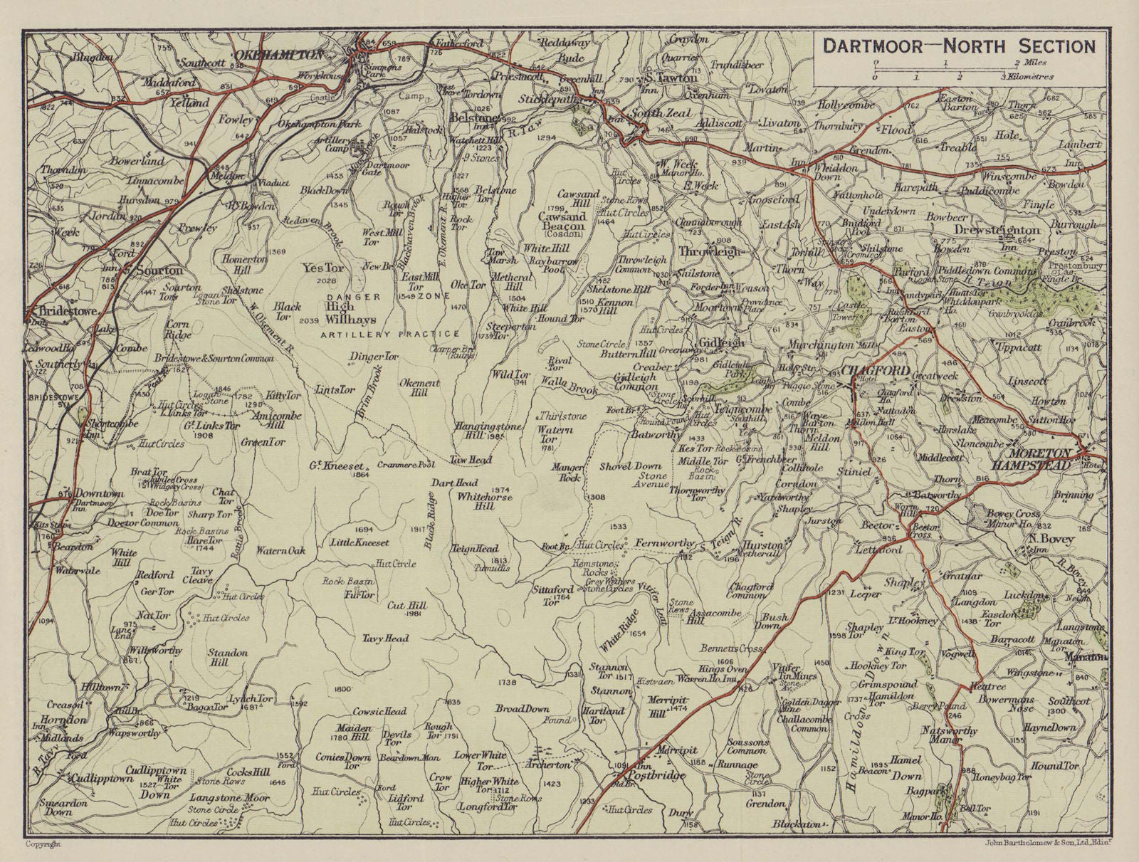 Dartmoor - North Section. Okehampton Chagford Moretonhampstead. Devon 1920 map